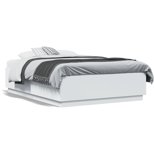 vidaXL Posteljni okvir z LED lučkami bel 120x190 cm inženirski les Cene