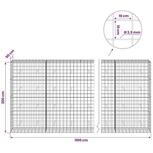  Gabion s žicom debljine 3 5 mm i mrežom 10x10 cm 1100x50x200 cm - 50 cm 200 cm 1100 cm Slike