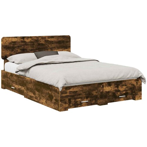 Krevetna konstrukcija s ladicama Dimljeni hrast 140 x 200 cm Smeđa 203 x 143 x 90 cm Slike