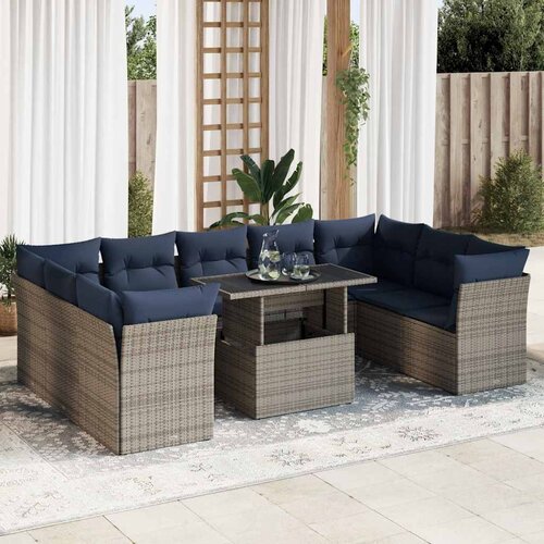 vidaXL 10-dijelni set vrtnih sofa poliratan i bagrem s jastucima sivi Cene