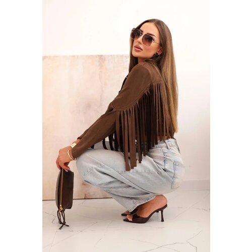 Kesi Włoski Women&amp;#039;s suede jacket with fringes brown Slike