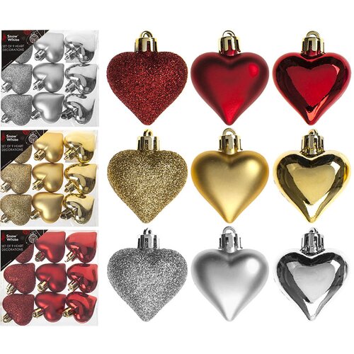  Kuglice za bor,  UKRAS Srca Red/Gold/Silver 9/1 - Srebrna Cijene