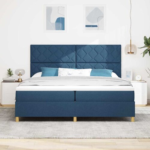  LED Box Spring Krevet s uzglavljem Plava 200 x 200 cm tkanina Slike