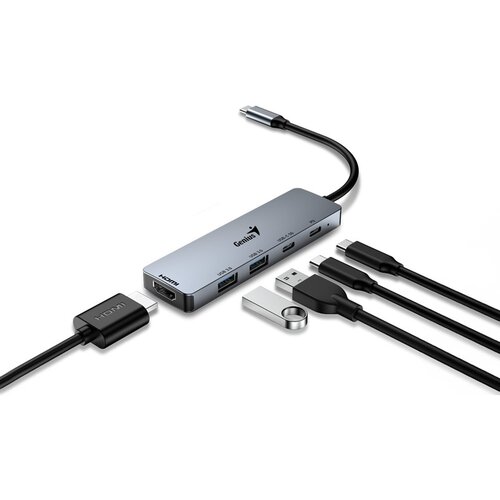 Genius UH-500 5-u-1 USB Hub srebrne boje Slike