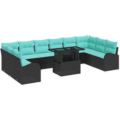 vidaXL Vrtna sedežna garnitura z blazino 11 pcs Črna Poly ratan, (5000145965) Cene