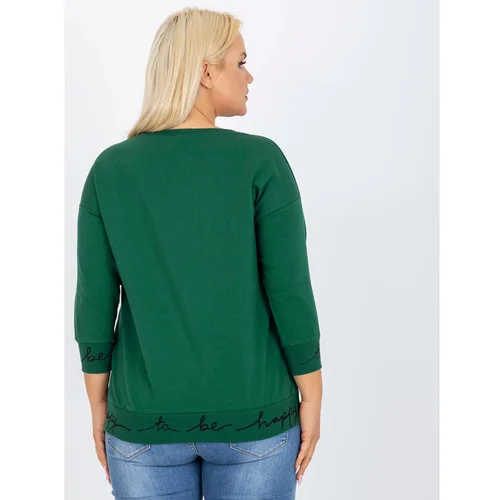 Fashionhunters Green and black plain plus size sweatshirt with Charliza inscriptions