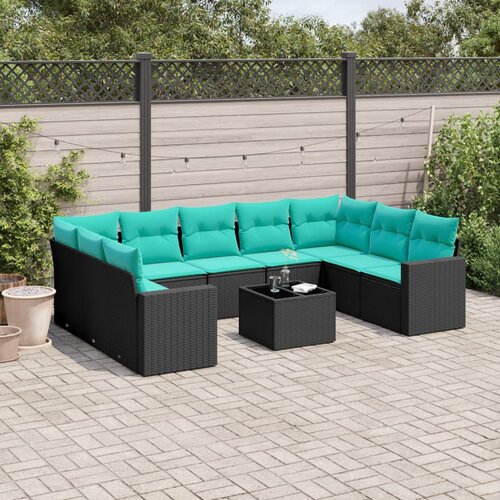 vidaXL 10-dijelni set vrtnih sofa od poliratana s jastucima crni Cijene