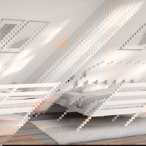 VidaXL Okvir za krevet s uzglavljem bijeli 140x200 cm od masivnog drva Slike