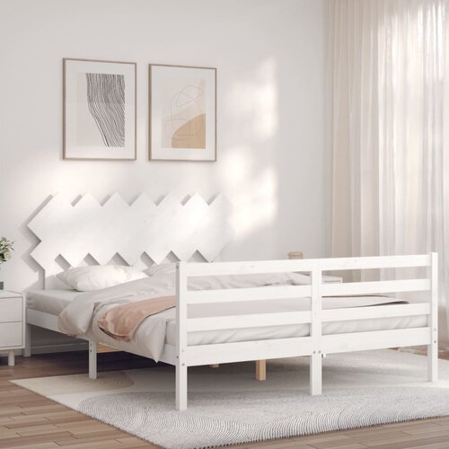 vidaXL Posteljni okvir z vzglavjem bel 140x200 cm trden les Cene