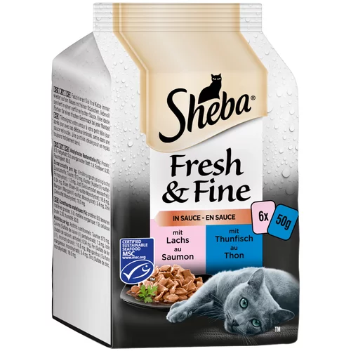 Sheba Mega pakiranje Fresh & Fine vrečke 12 x 50 g - Losos & tuna v omaki