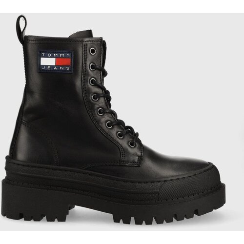 Tommy Jeans Kožne čizme Lace Up Boot za žene, boja: crna, s platformom Slike