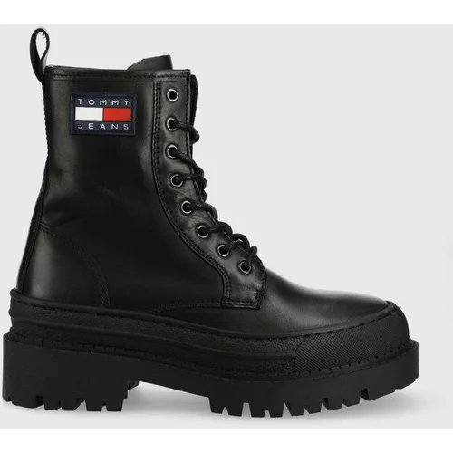 Tommy Jeans Kožne čizme Lace Up Boot za žene, boja: crna, s platformom