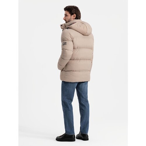 Ombre Men&amp;#039;s puffer jacket with check lining - beige Slike