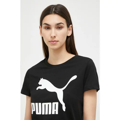 Puma Bombažna kratka majica črna barva