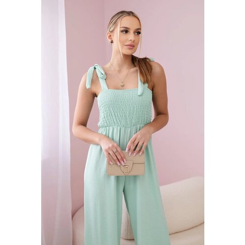 Kesi Waisted jumpsuit with a pleated top in dark mint colour Slike