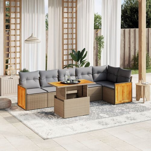 VidaXL 7-dijelni set vrtnih sofa od poliratana s jastucima bež Slike
