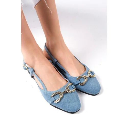 Mio Gusto Delphine Blue Color Denim Fabric Open Back Women's Flat Jeans Flats Shoes.