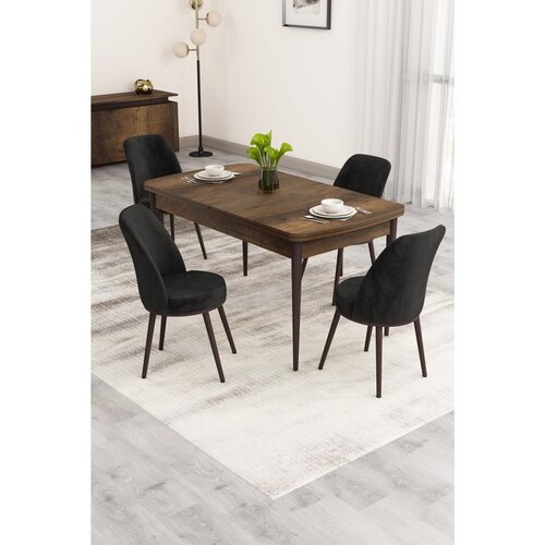 Hanah home trpezarijski set Nix, sto na razvlačenje i 4 stolice, ploča u dekoru drveta Baroque, crna tkanina Babyface Cene