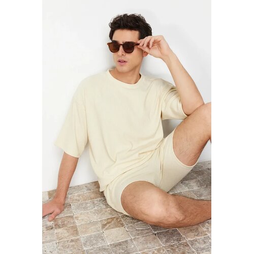 Trendyol Muška majica Tmnss23Ts00081, Krem Cene