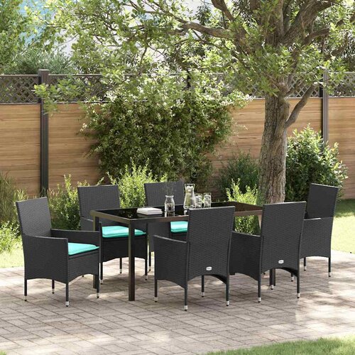  Set stola i stolica s jastukom 7 pcs Crna PE ratan Cijene