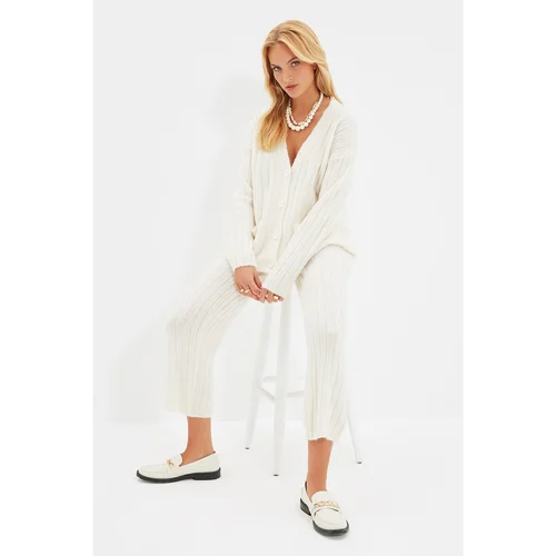 Trendyol Ecru Cardigan Trousers Knitwear Bottom-Top Suit