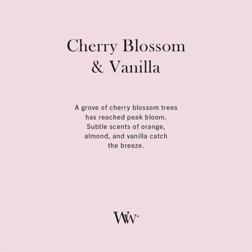 WoodWick Cherry Blossom &amp;amp; Vanilla di&amp;scaron;eča sveča z lesenim stenjem 453.6 g Slike