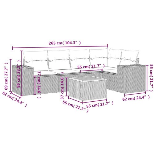 VidaXL 6-dijelni set vrtnih sofa s jastucima crni od poliratana Slike