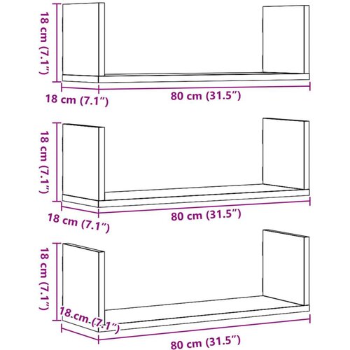 vidaXL Zidne police 3 kom bijele 80x18x18 cm konstruirano drvo Cene