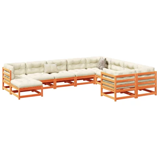 vidaXL 10-dijelni set vrtnih sofa s jastucima voštano smeđi borovine