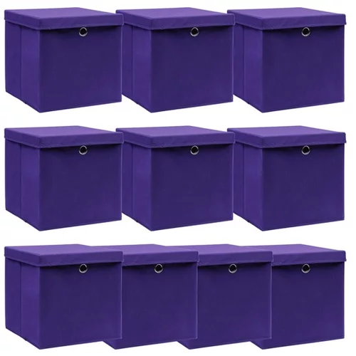  Škatle za shranjevanje s pokrovi x 10 vijolične 32x32x32 cm