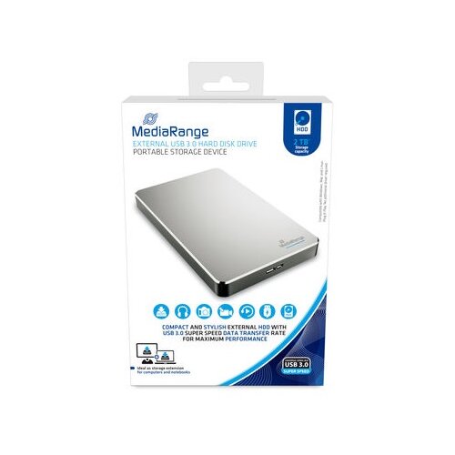 Mediarange Germany Eksterni HDD 2TB, USB 3.0, srebrni , MR997 Slike
