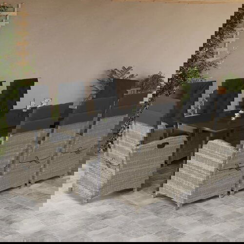 vidaXL 9-dijelni vrtni blagovaonski set od poliratana s jastucima sivi Cijene