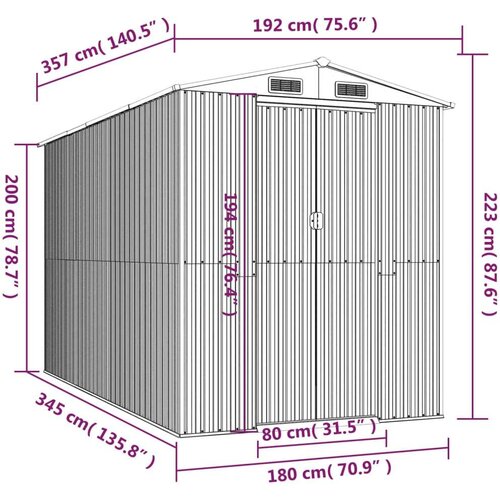 VidaXL Vrtno spremi&amp;scaron;te zeleno 192 x 357 x 223 cm od pocinčanog čelika Slike