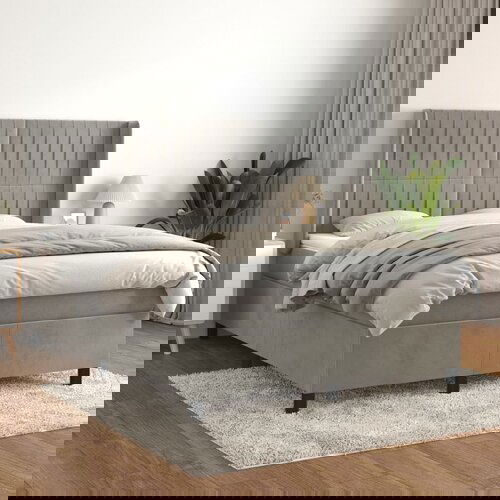 VidaXL Krevet s oprugama i madracem svjetlosivi 140x190 cm bar&amp;scaron;unasti Slike