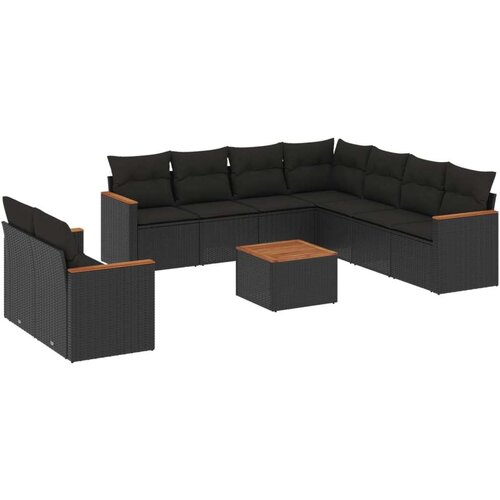  10-dijelni set vrtnih sofa s jastucima crni od poliratana Slike