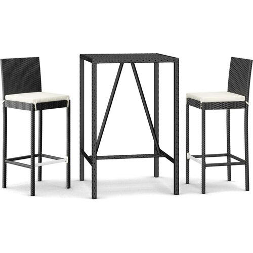  3-dijelni vrtni barski set od poliratana s jastucima crni Crna 70 cm table length Slike