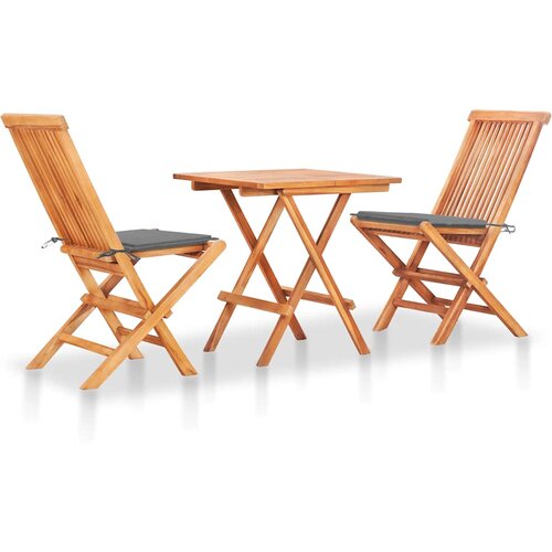  3-dijelni bistro set sa sivim jastucima od masivne tikovine Cene