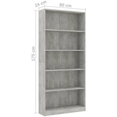  za knjige s 5 razina boja betona 80x24x175 cm drveni Slike