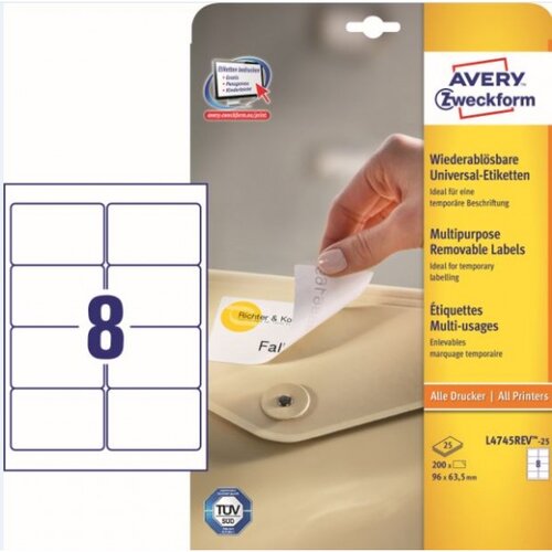 Avery Zweckform Odstranljive univerzalne etikete 96 x 63,5 mm Slike