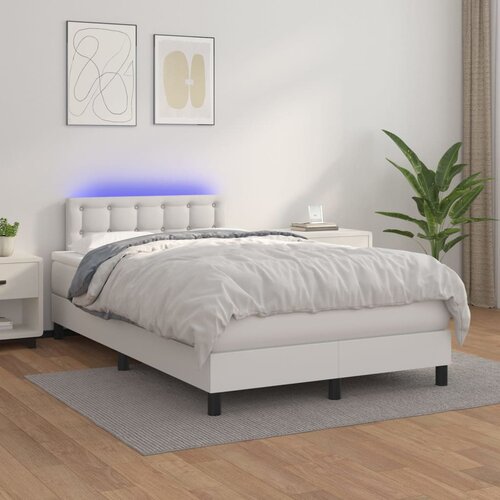 The Living Store Box spring postelja z vzmetnico LED bela 120x200cm umetno usnje - Box Spring Postelja, (21519592) Cene