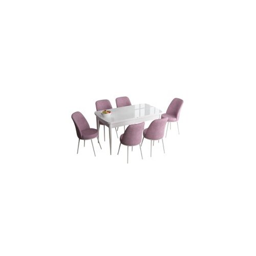 Hanah home han - white, pink whitepink extendable dining table & chairs set (7 pieces) Cene