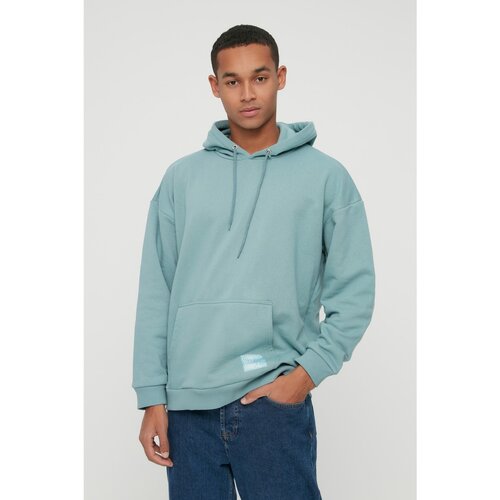 Trendyol Mint Men&amp;#039;s Hoodie Oversize Slogan Label Sweatshirt Slike