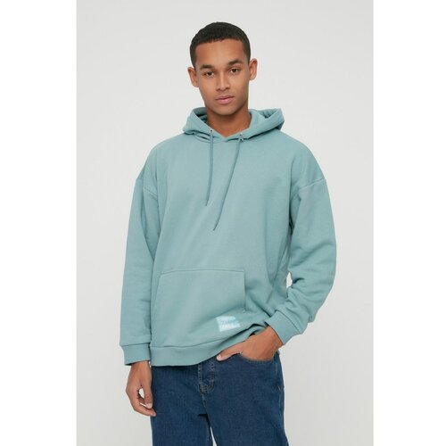 Trendyol Mint Men's Hoodie Oversize Slogan Label Sweatshirt Slike