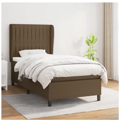  Box spring postelja z vzmetnico temno rjava 90x200 cm blago