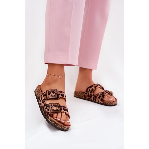 Boto Ladies Slippers With Clear On Cork Sole Leopard Brown Sercele Cene