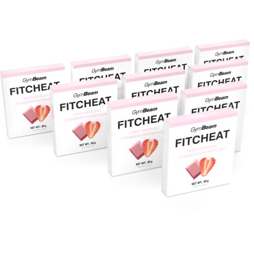 GymBeam proteinska čokolada fitcheat 10 x 80 g bela čokolada  - jagoda Cene