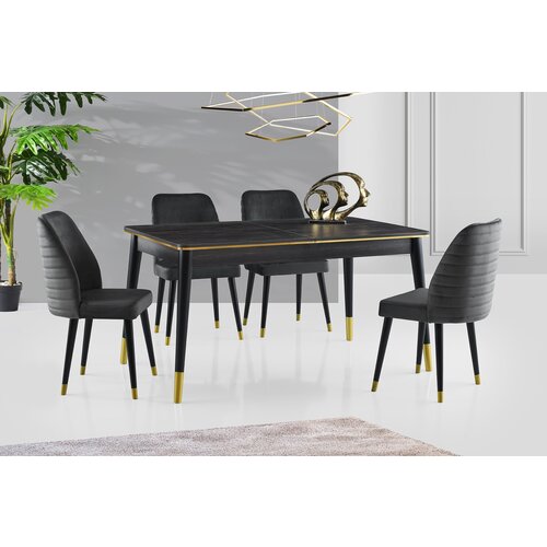 Hanah home Trpezarijski sto Flora 146x78x90cm Crno-Zlatni Cene