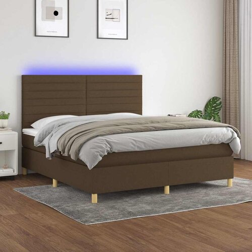 Krevet box spring s madracem LED tamnosmeđi 180x200 cm tkanina Slike