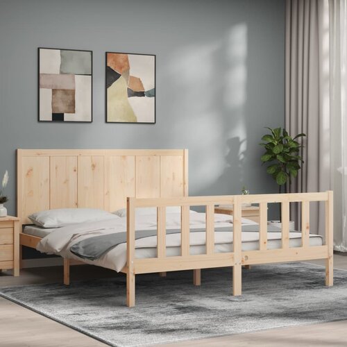  The Living Store Posteljni okvir z vzglavjem 160x200 cm trden les - Posteljni Okvir, (21500842) Slike