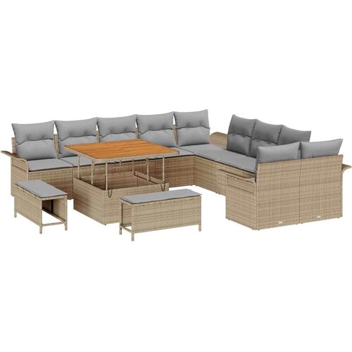  13-dijelni vrtni sofa set s jastučićima Bež poli ratan akacija 2-sjedni vrtni sofa s jastučićima Bež poli ratan 3-dijelni vrtn Slike